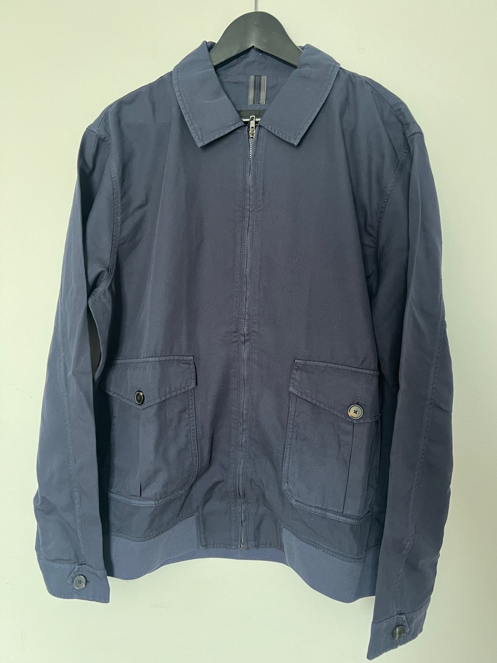 Bugatchi Navy Zip Front Linen Blend Men’s Bomber Jacket